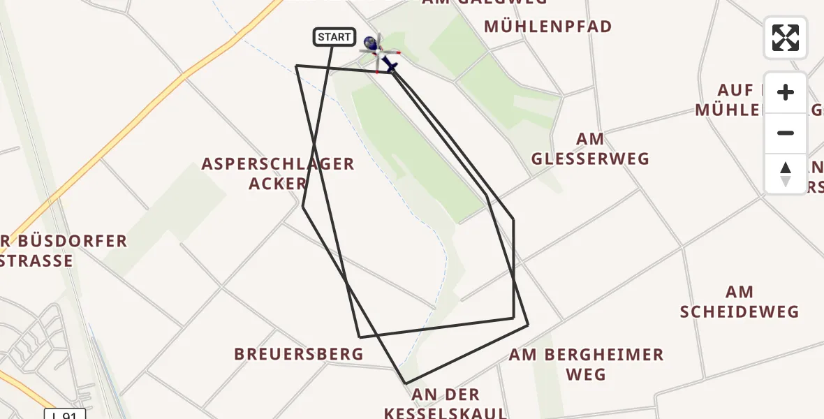 Flugroute Polizeihubschrauber Bergheim - Bergheim, 01 Juni 2026, 12:50