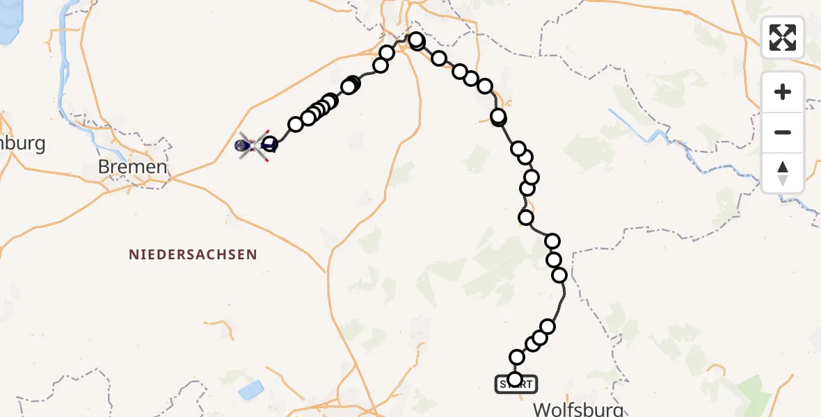 Flugroute Polizeihubschrauber Gifhorn Bundespolizei Hubschrauberlandeplatz - Rotenburg (Wümme), 01 Juni 2026, 12:50
