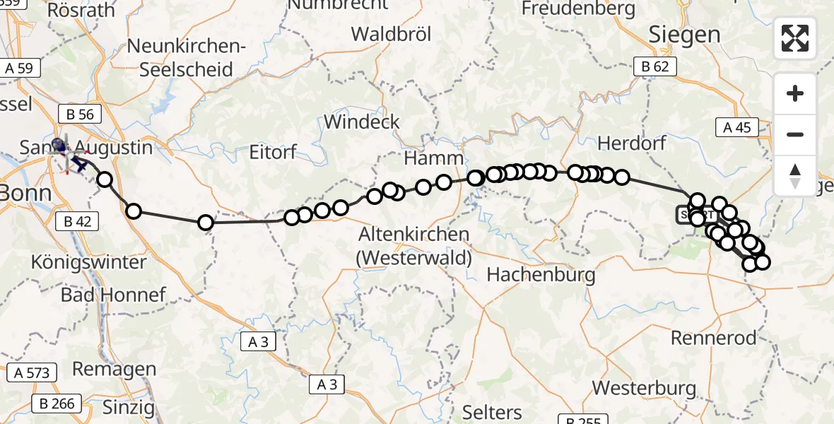 Flugroute Polizeihubschrauber Burbach - Bonn-Hangelar Flugplatz, 01 Juni 2026, 12:52