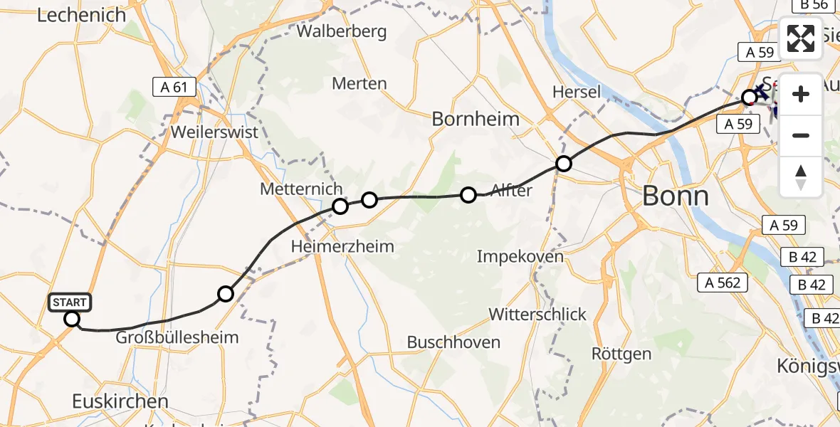 Flugroute Polizeihubschrauber Zülpich - Sankt Augustin, 01 Juni 2026, 12:54