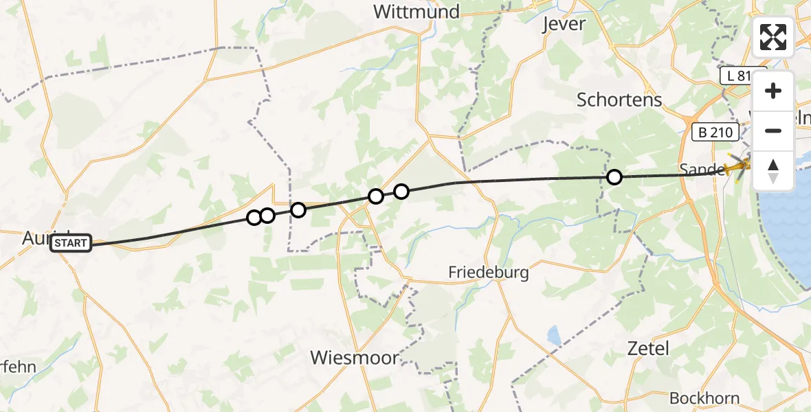 Flugroute Rettungshubschrauber Aurich - JadeWeser Flughafen, 01 Juni 2026, 12:56