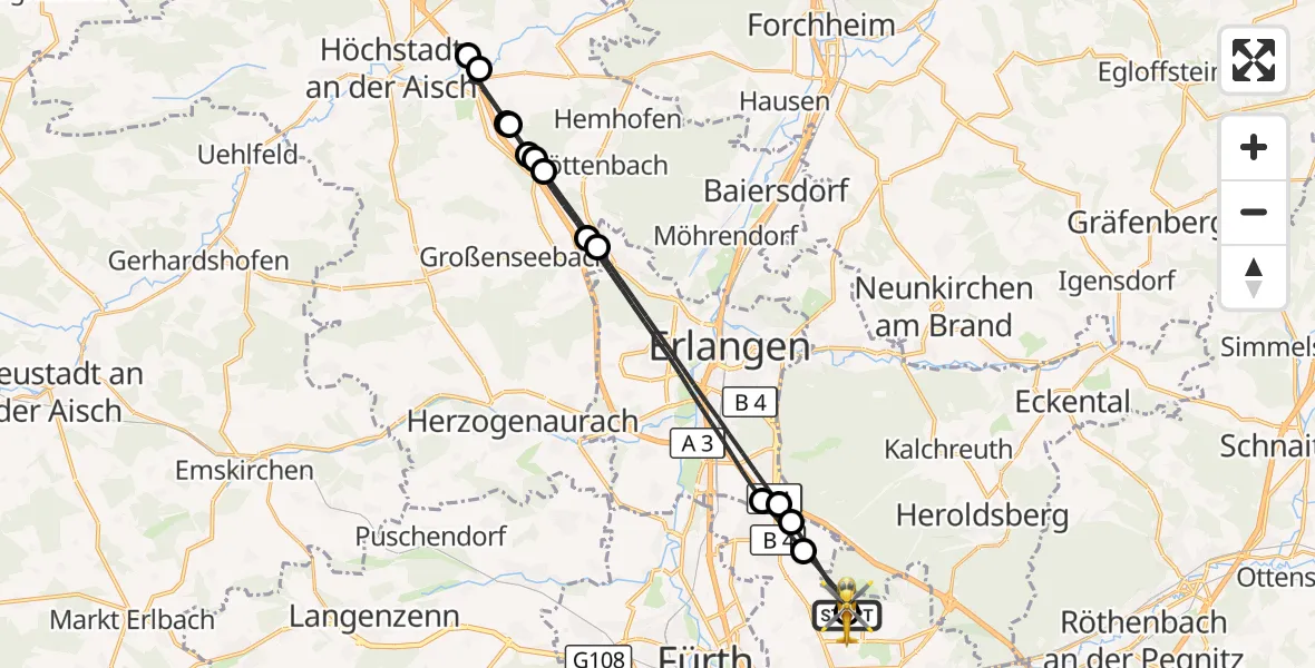 Flugroute Ambulanzhubschrauber Flughafen Nuremberg - Flughafen Nuremberg, 01 Juni 2026, 12:57