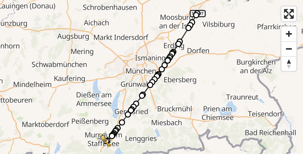 Flugroute Rettungshubschrauber Lakumed Hospital Landshut-Achdorf - Murnau Accident Hospital Hubschrauberlandeplatz, 01 Juni 2026, 13:13