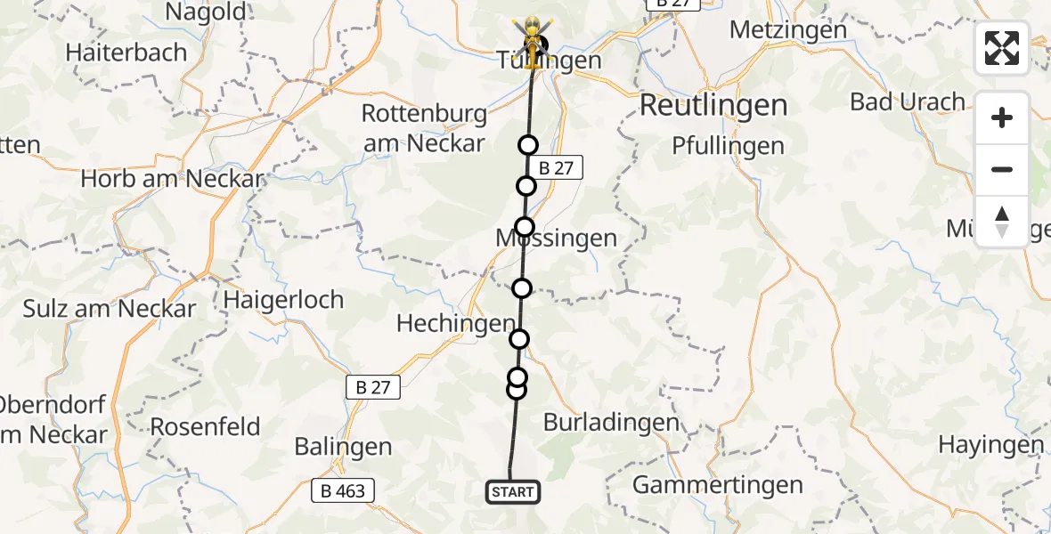 Flugroute Ambulanzhubschrauber Albstadt - Tübingen University Hospital, 01 Juni 2026, 13:20