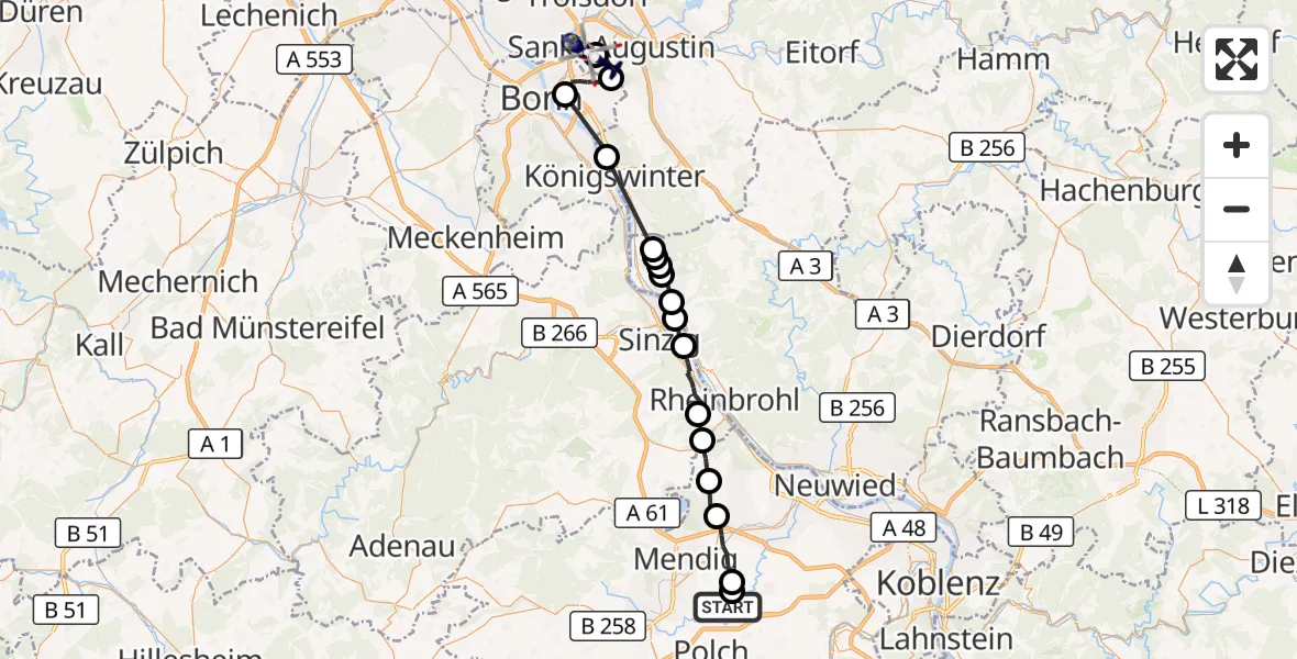 Flugroute Polizeihubschrauber Welling - Bonn-Hangelar Flugplatz, 01 Juni 2026, 13:19