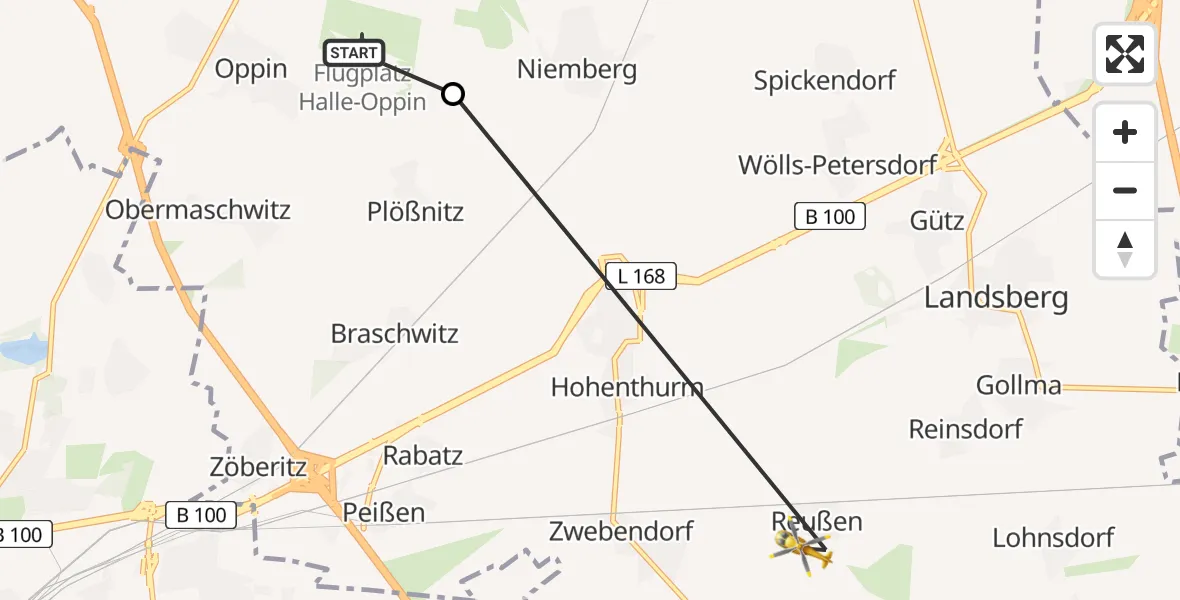 Flugroute Rettungshubschrauber Halle-Oppin Flugplatz - Landsberg, 01 Juni 2026, 13:30