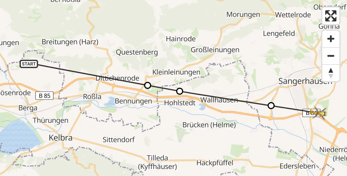 Flugroute Rettungshubschrauber Berga - Sangerhausen, 01 Juni 2026, 13:33