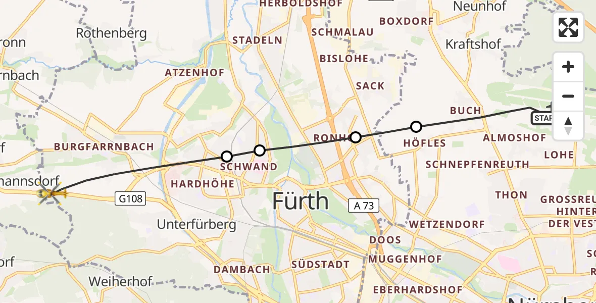 Flugroute Ambulanzhubschrauber Flughafen Nuremberg - Fürth, 01 Juni 2026, 13:52