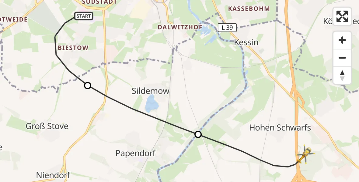 Flugroute Ambulanzhubschrauber Rostock - Dummerstorf, 01 Juni 2026, 14:00