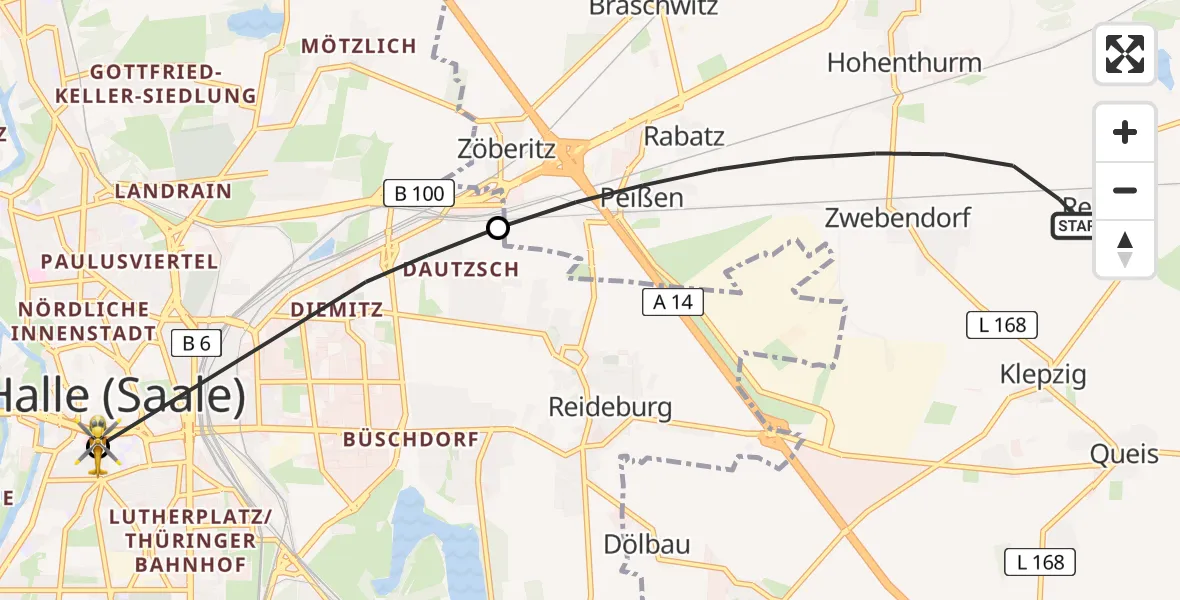 Flugroute Rettungshubschrauber Landsberg - Sankt Elisabeth and Sankt Barbara Hospital Halle (Saale), 01 Juni 2026, 14:02