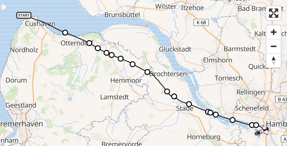Flugroute Polizeihubschrauber Cuxhaven - Hamburg, 01 Juni 2026, 14:07