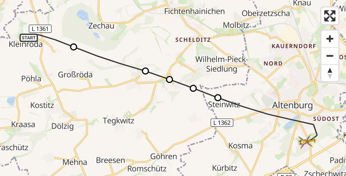 Flugroute Rettungshubschrauber Starkenberg - Altenburg, 01 Juni 2026, 14:08