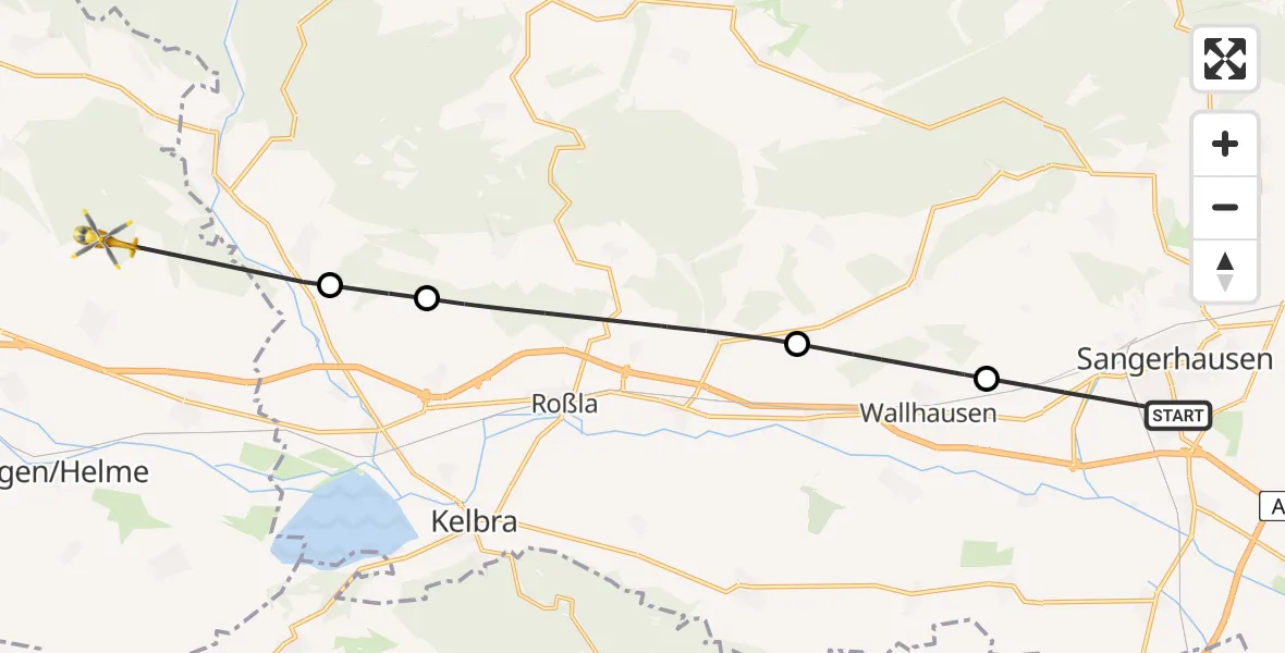 Flugroute Rettungshubschrauber Sangerhausen - Urbach, 01 Juni 2026, 14:08