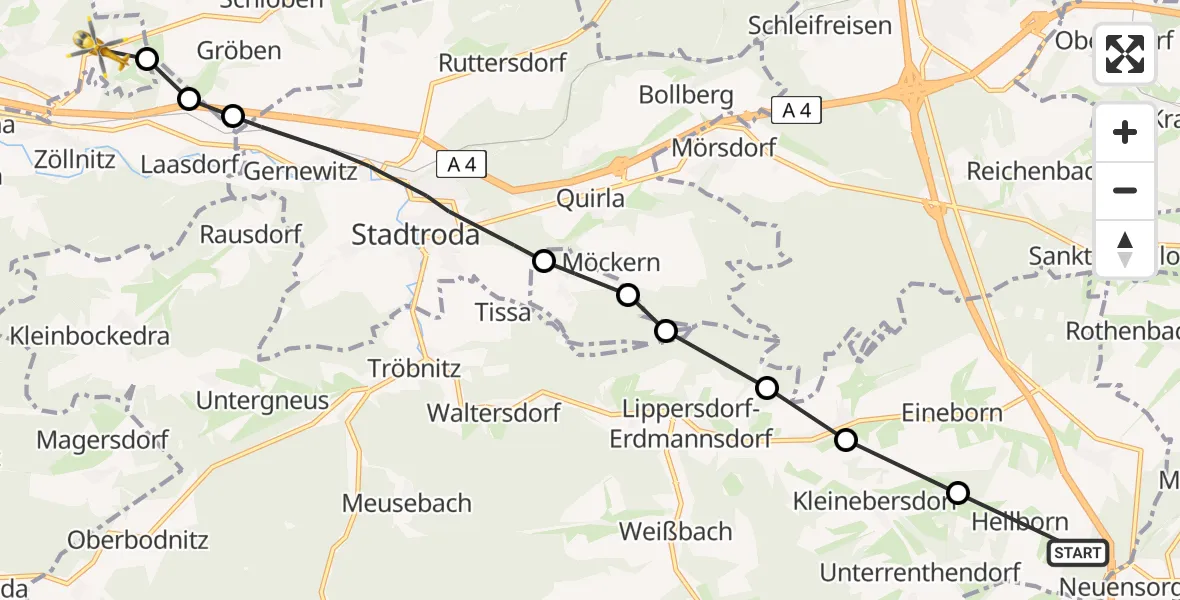 Flugroute Rettungshubschrauber Renthendorf - Jena, 01 Juni 2026, 14:09