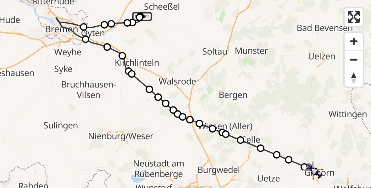Flugroute Polizeihubschrauber Rotenburg (Wümme) Flugplatz - Gifhorn Bundespolizei Hubschrauberlandeplatz, 01 Juni 2026, 14:18