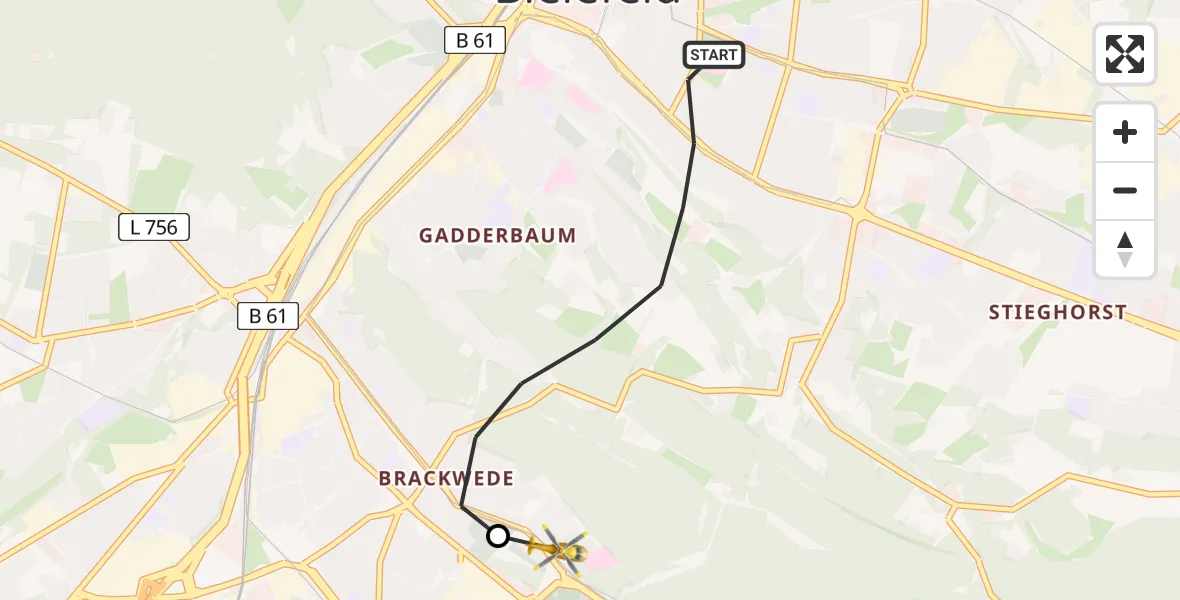 Flugroute Rettungshubschrauber Bielefeld - Luftrettungszentrum Bielefeld, 01 Juni 2026, 14:19