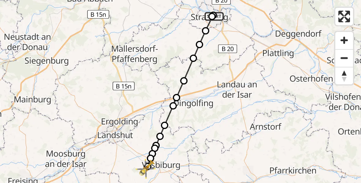 Flugroute Rettungshubschrauber Sankt Elisabeth Hospital Straubing - Vilsbiburg, 01 Juni 2026, 14:36