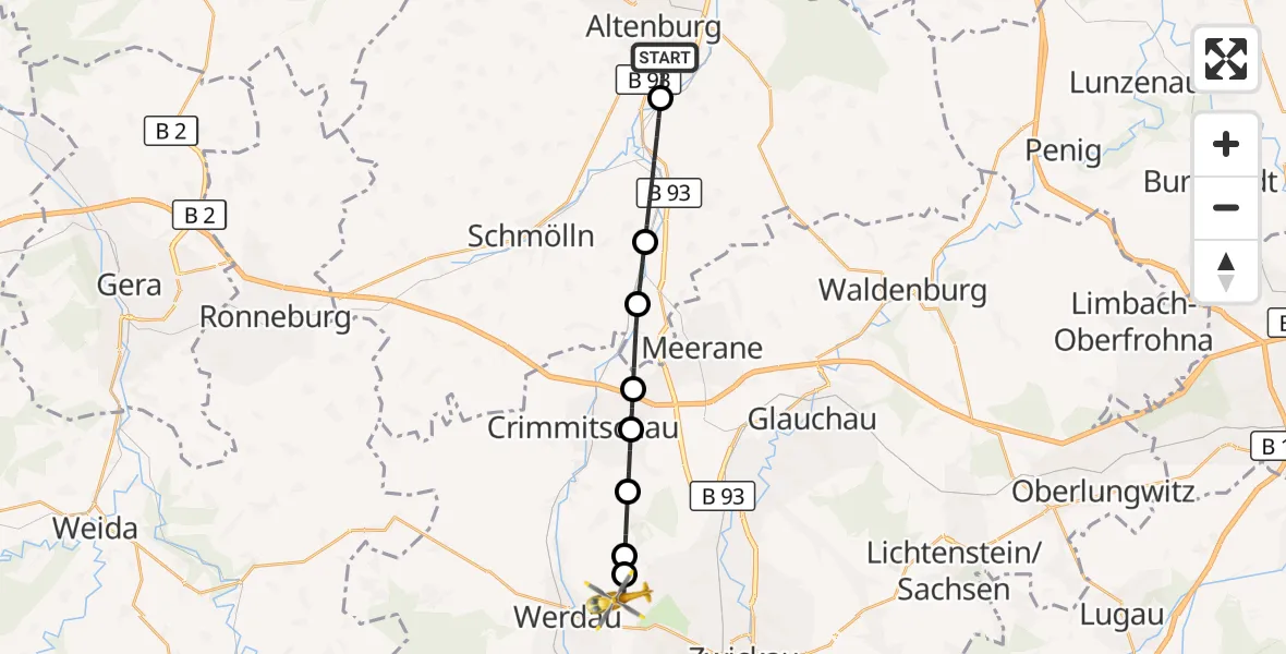 Flugroute Rettungshubschrauber Altenburg - Werdau, 01 Juni 2026, 14:36