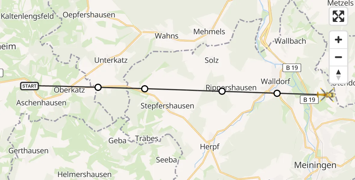 Flugroute Rettungshubschrauber Kaltennordheim - Meiningen, 01 Juni 2026, 14:37