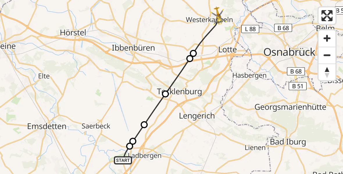 Flugroute Ambulanzhubschrauber Münster Osnabrück Flughafen - Westerkappeln, 01 Juni 2026, 14:42