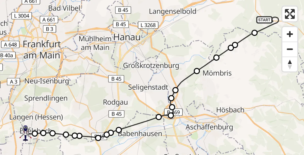 Flugroute Polizeihubschrauber Biebergemünd - Flughafen Frankfurt-Egelsbach, 01 Juni 2026, 14:50