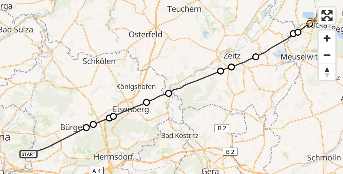 Flugroute Rettungshubschrauber Schlöben - Lucka, 01 Juni 2026, 14:50