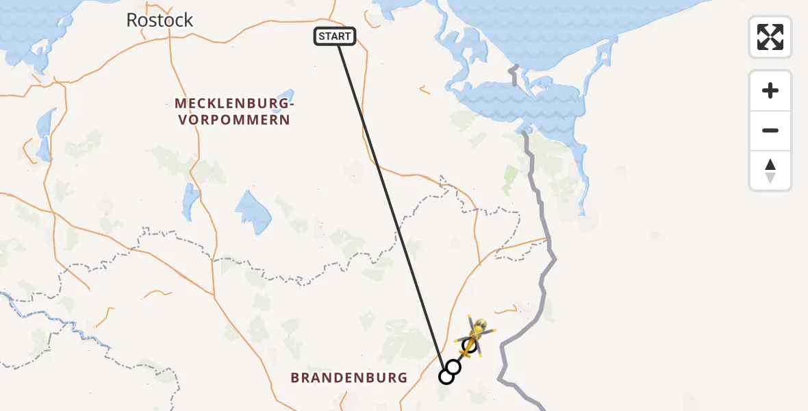 Flugroute Rettungshubschrauber Süderholz - Angermünde, 01 Juni 2026, 15:07