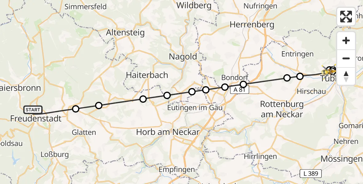Flugroute Ambulanzhubschrauber Freudenstadt - Tübingen University Hospital, 01 Juni 2026, 15:12