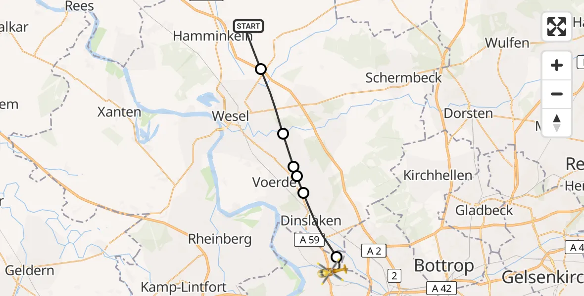 Flugroute Rettungshubschrauber Hamminkeln - Duisburg, 01 Juni 2026, 15:16