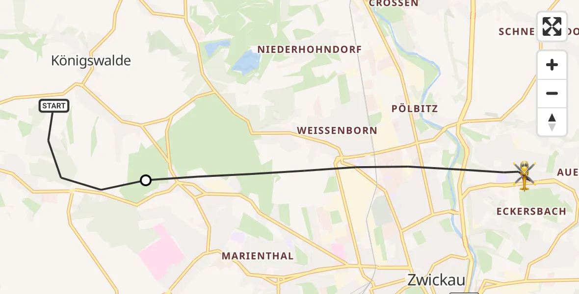Flugroute Rettungshubschrauber Werdau - Zwickau, 01 Juni 2026, 15:17