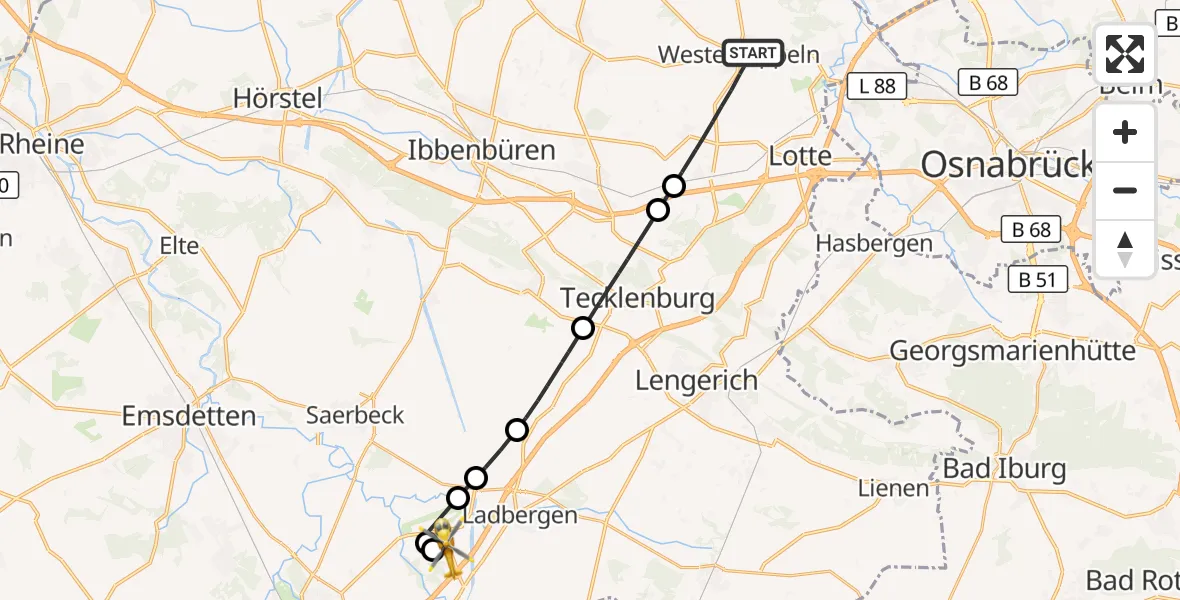 Flugroute Ambulanzhubschrauber Westerkappeln - Christoph  Westfalen-ADAC, 01 Juni 2026, 15:17