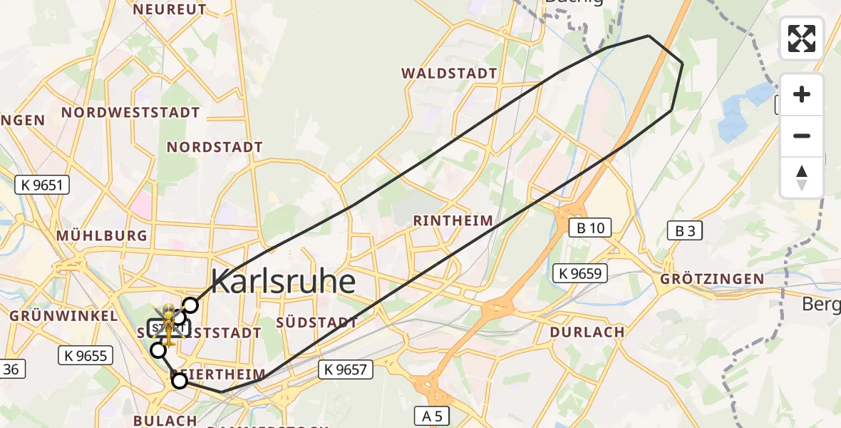 Flugroute Ambulanzhubschrauber Sankt Vincentius Hospital - Sankt Vincentius Hospital, 01 Juni 2026, 15:17