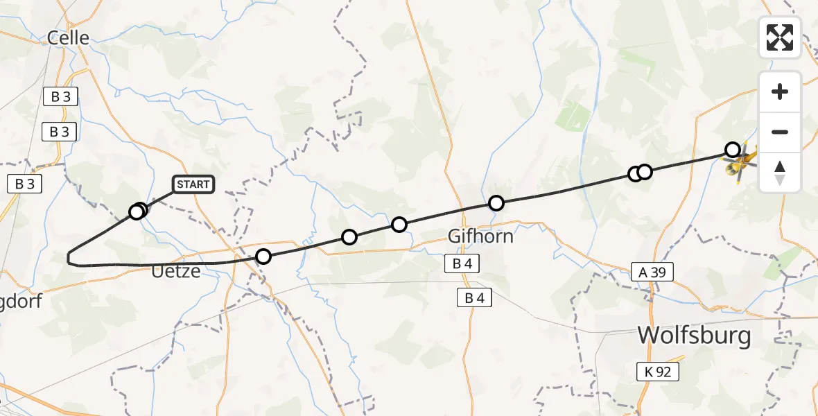 Flugroute Rettungshubschrauber Bröckel - Bergfeld, 01 Juni 2026, 15:25