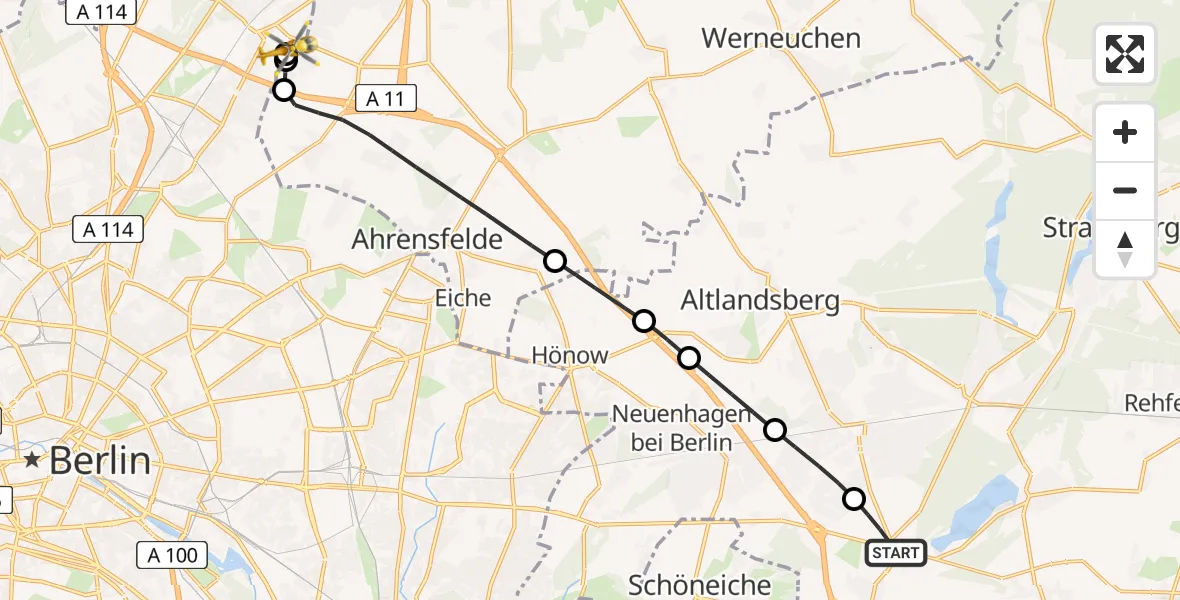 Flugroute Rettungshubschrauber Rüdersdorf bei Berlin - Helios Clinic Berlin-Buch, 01 Juni 2026, 15:28