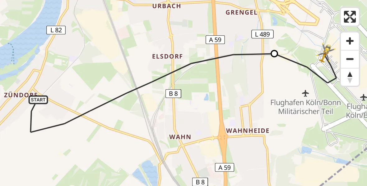 Flugroute Rettungshubschrauber Köln - Köln Bonn Flughafen, 01 Juni 2026, 15:29
