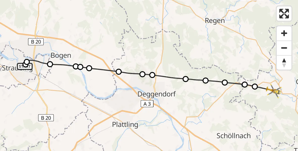 Flugroute Rettungshubschrauber Sankt Elisabeth Hospital Straubing - Innernzell, 01 Juni 2026, 15:40