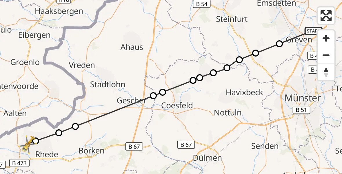 Flugroute Ambulanzhubschrauber Greven - Bocholt, 01 Juni 2026, 15:44
