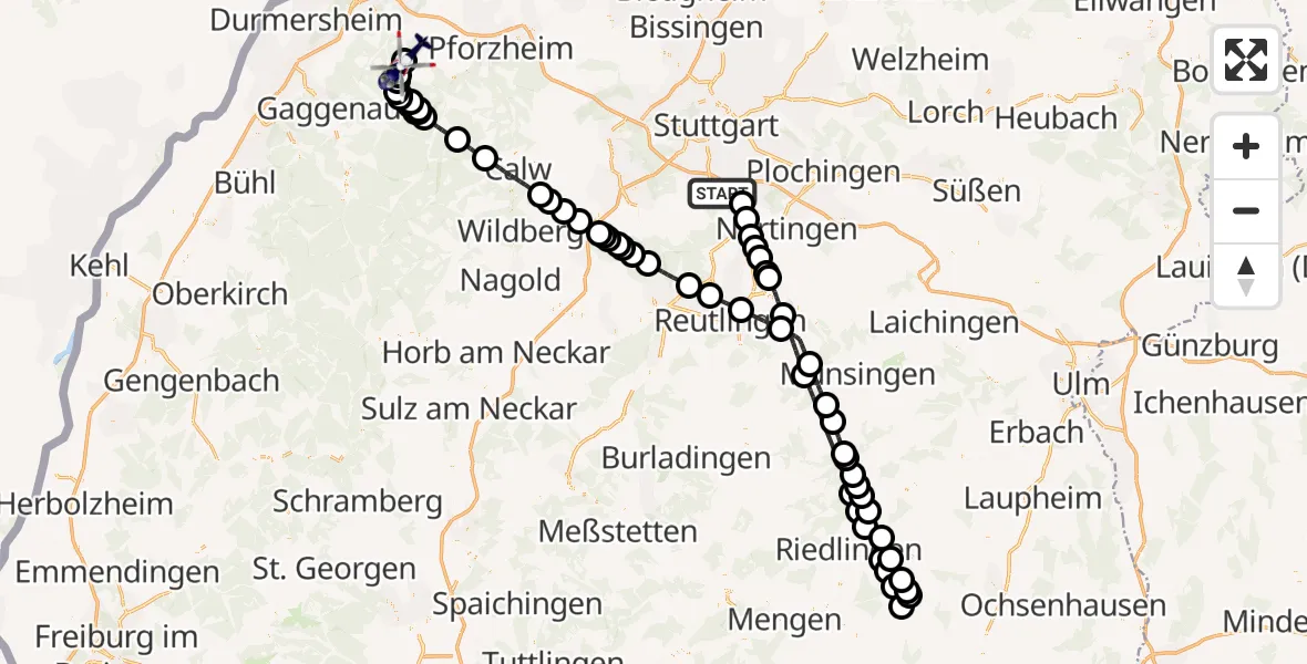 Flugroute Polizeihubschrauber Flughafen Stuttgart - Karlsbad, 01 Juni 2026, 15:45