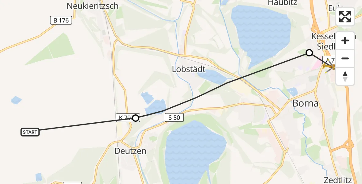 Flugroute Rettungshubschrauber Regis-Breitingen - Sana Krankenhaus Borna Hubschrauberlandeplatz, 01 Juni 2026, 15:49