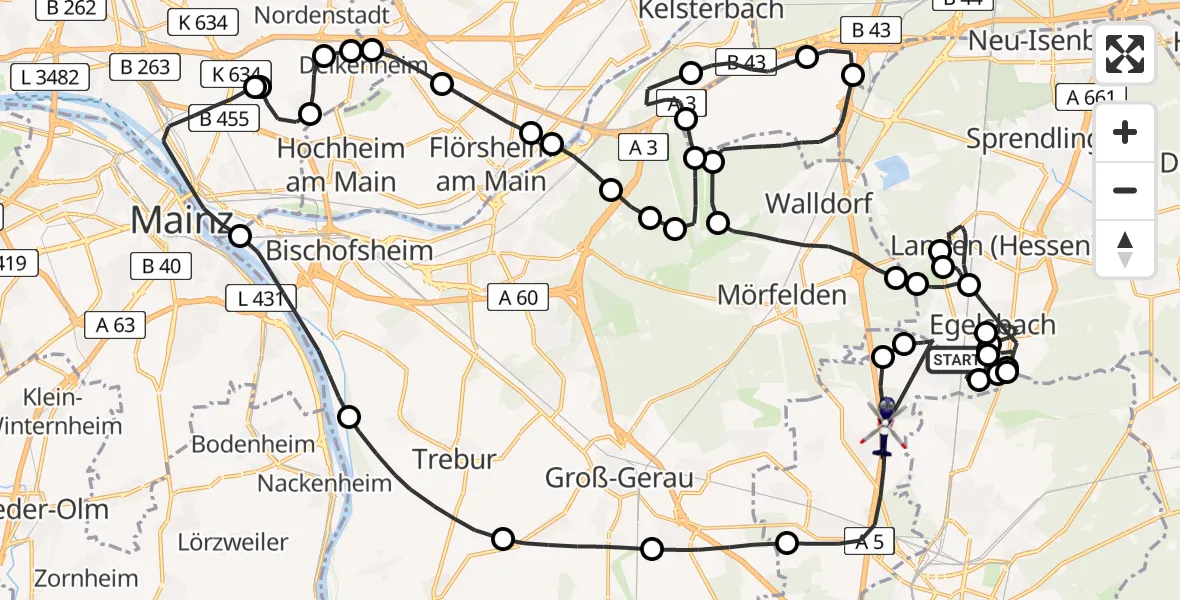 Flugroute Polizeihubschrauber Flughafen Frankfurt-Egelsbach - Weiterstadt, 01 Juni 2026, 16:02