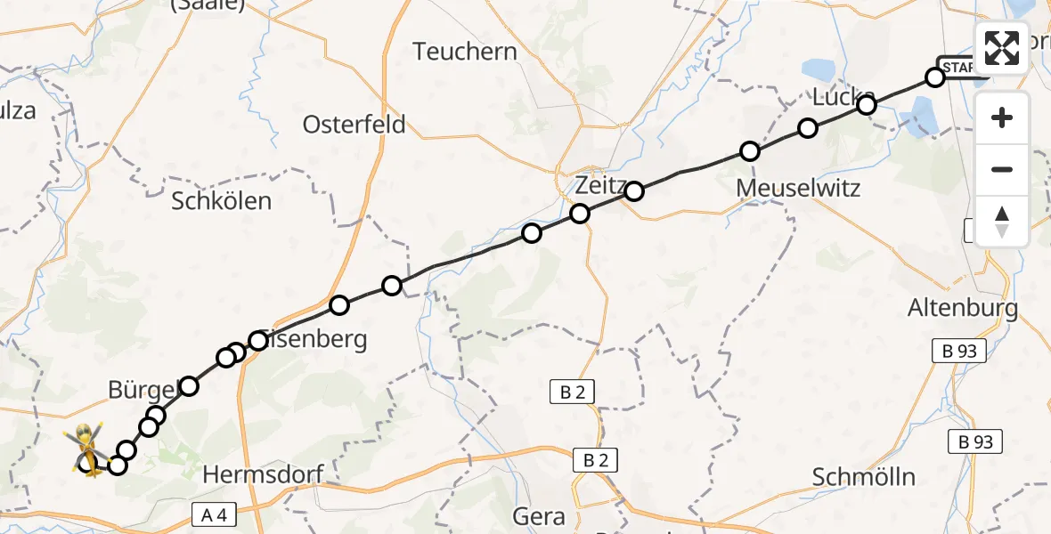 Flugroute Rettungshubschrauber Neukieritzsch - Schöngleina, 01 Juni 2026, 16:24