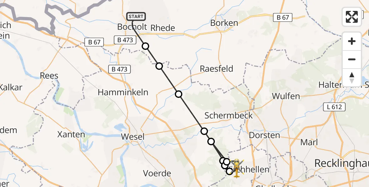 Flugroute Ambulanzhubschrauber Bocholt - Bottrop, 01 Juni 2026, 16:29