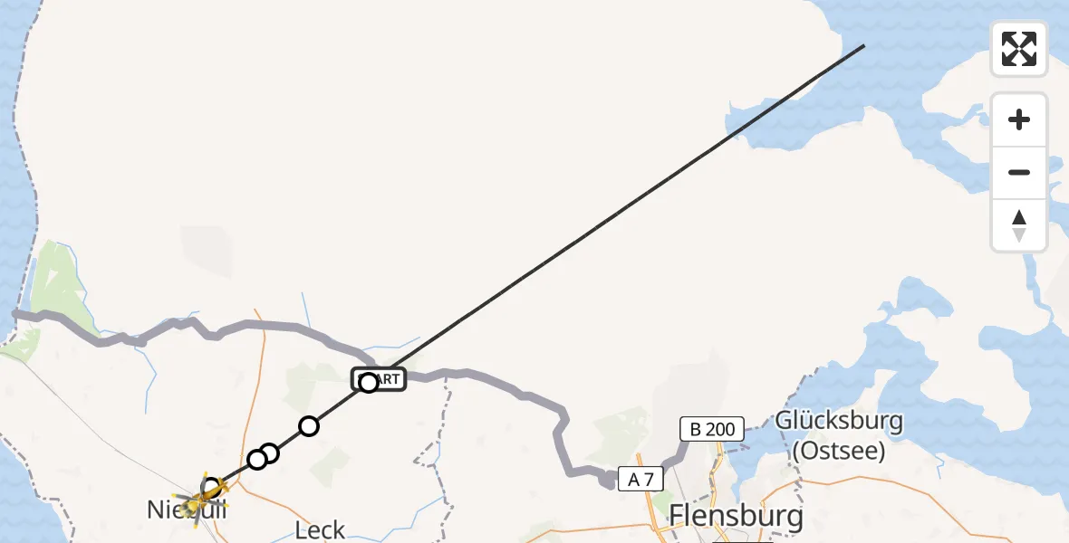 Flugroute Rettungshubschrauber Ladelund - Niebüll, 01 Juni 2026, 16:33