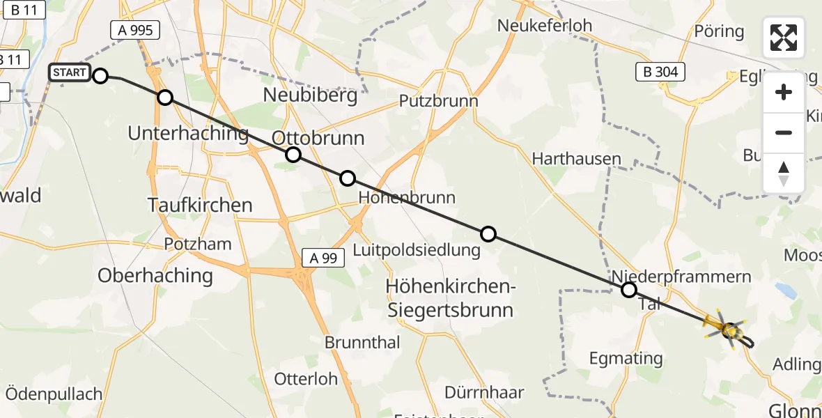 Flugroute Rettungshubschrauber ADAC Air Rescue Center Hubschrauberlandeplatz (Christoph 1) - Glonn, 01 Juni 2026, 16:55