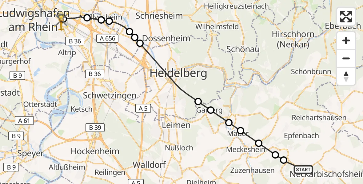 Flugroute Rettungshubschrauber Waibstadt - Mannheim, 01 Juni 2026, 16:58