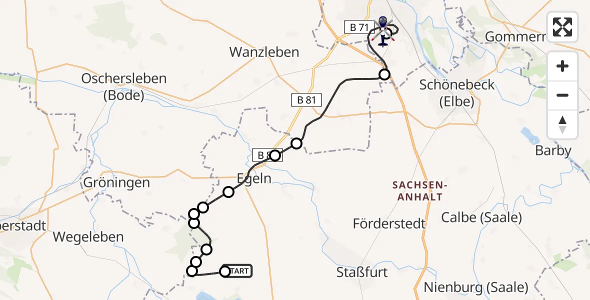 Flugroute Polizeihubschrauber Hecklingen - Magdeburg City Flugplatz, 01 Juni 2026, 17:03