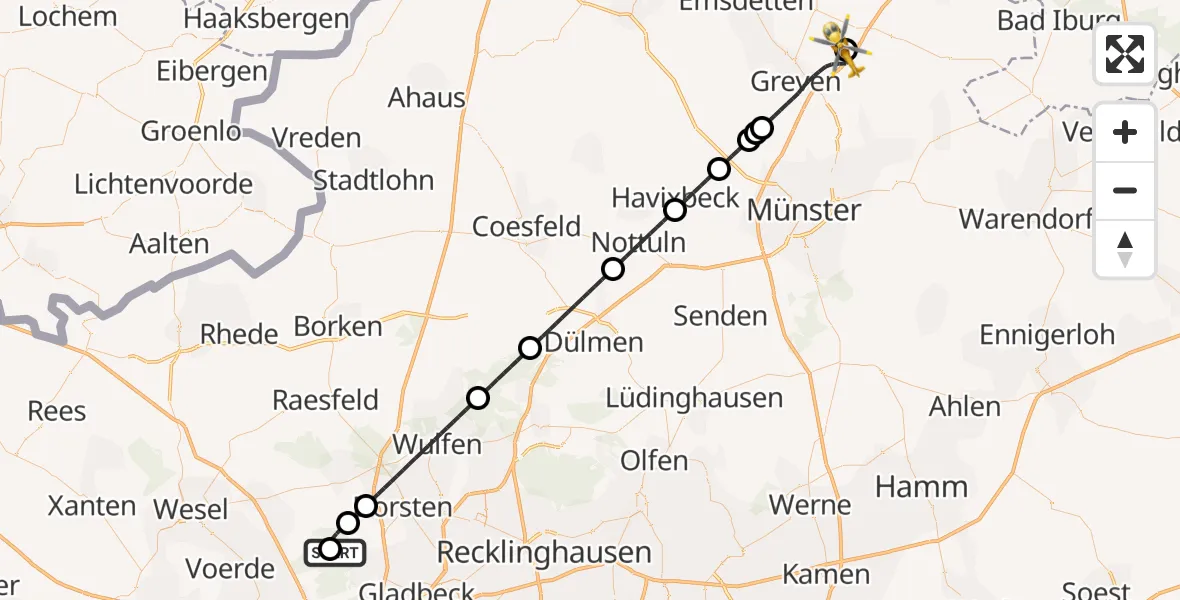 Flugroute Ambulanzhubschrauber Dinslaken-Schwarze Heide Flugplatz - Christoph  Westfalen-ADAC, 01 Juni 2026, 17:04
