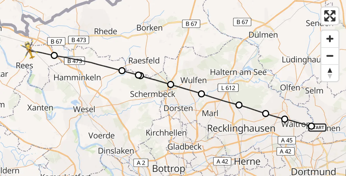 Flugroute Rettungshubschrauber Lünen - Rees, 01 Juni 2026, 17:11