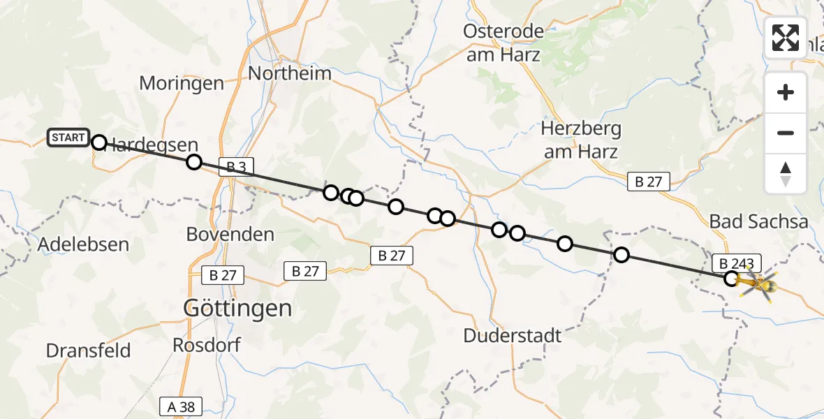 Flugroute Rettungshubschrauber Uslar - Hohenstein, 01 Juni 2026, 17:11