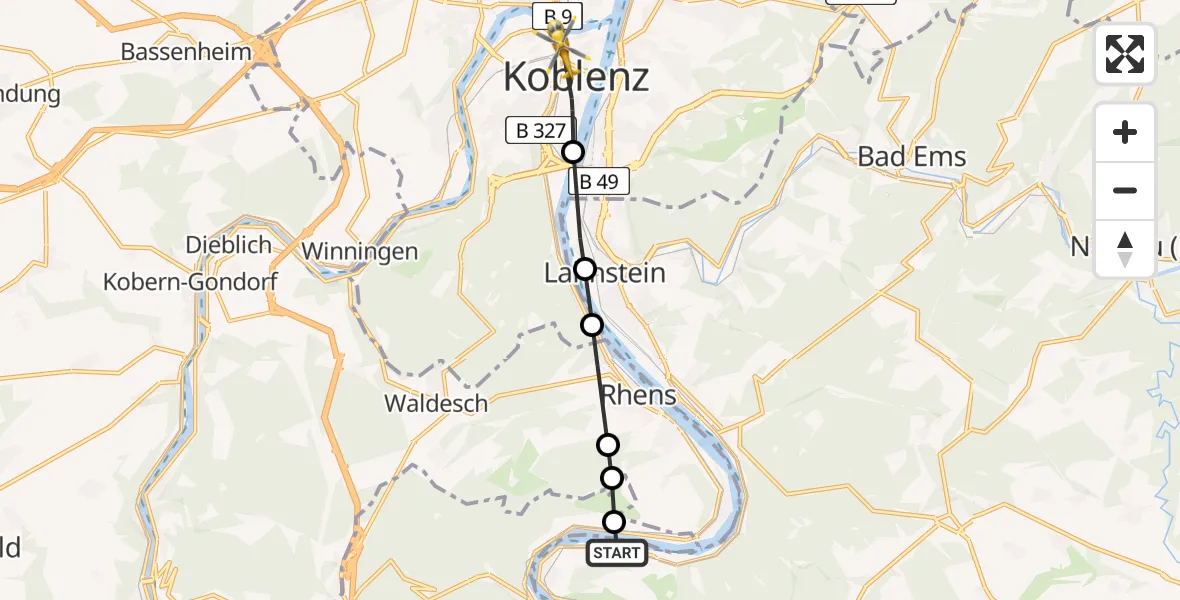 Flugroute Rettungshubschrauber Osterspai - Koblenz, 01 Juni 2026, 17:15